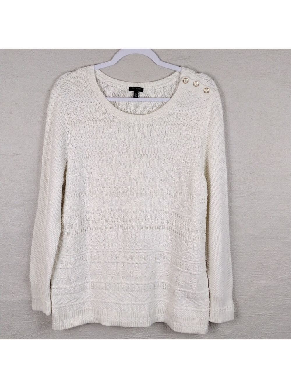 Talbots Woman White Knit Nautical Button Scoop Neck Long Sleeve Tunic Sweater